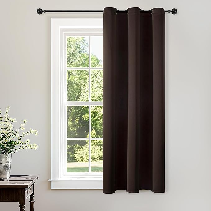 ChrisDowa Brownout Curtains 48 inches Long for Bedroom - Grommet Thermal Insulated Room Darkening Curtains for Living Room (1 Panel, Brown, 42 x 48 Inch)