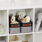 DULLEMELO Small Bathroom Baskets for Toilet Fabric Storage Baskets 2 Pack - 15"x6"x5.5" Foldable Fabric Organizer for Storage Decorative Storage Bins for Home,Closet(Black&Grey)