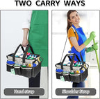Boczif Cleaning Caddy Bag Wearable, Cleaning Caddy Supplies Organizer with Handle, Shoulder Straps & Detachable Divide, Cleaning Tool Organizers Tote Bag for Cleaners & Housekeepers (White)