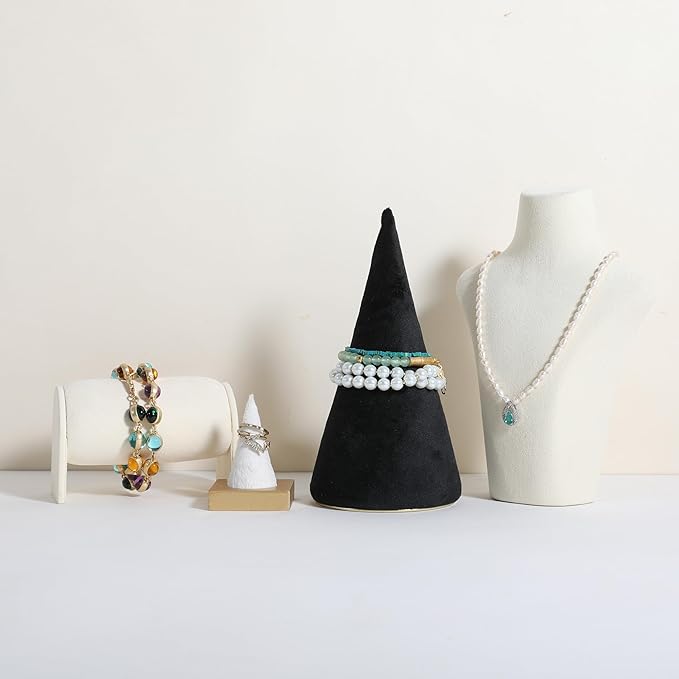 GemeShou Velvet bracelet display stand for selling, black jewelry bangle holder with golden base, felt bracelet storage organizer for nightstand home decor【Bracelet holder-black】