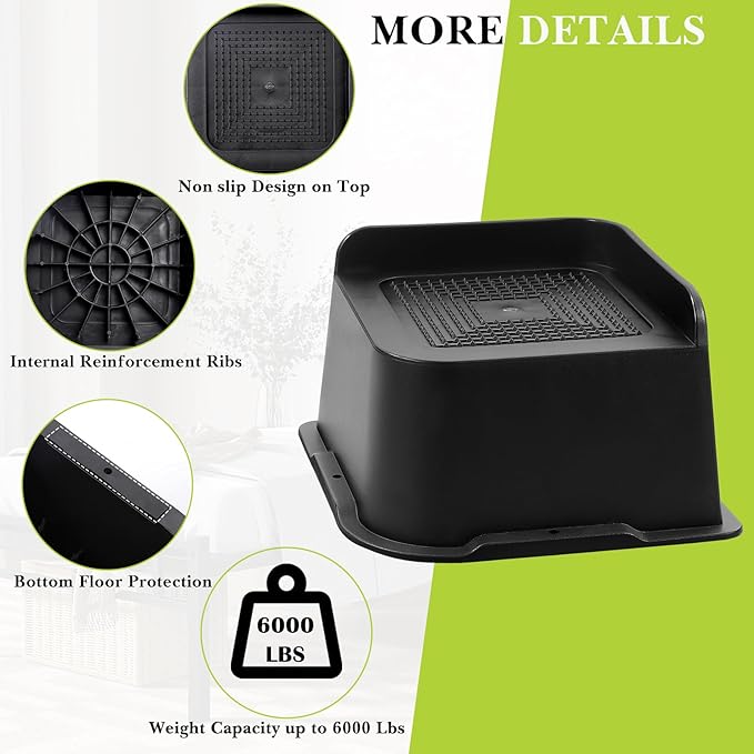 Bed Risers 1 inch, 2 inch, 3 inch, 4 inch, 6 inch, 8 inch Heavy Duty, Oversized Furniture Riser for Couch Sofa Table Chair Leg Frame Dorm, Support up to 6000 Lbs (Black 6 Pack, 3 inch)