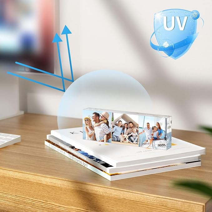 AITEE 2x6 Acrylic Picture Frames 3 Pack, 20% Thicker Block, Clear Picture Frames Freestanding Double Sided Magnetic Acrylic Lucite Frameless Transparent Square Frame Gift for Desktop Display