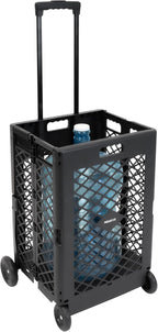 Mount-It! Mesh Rolling Utility Cart, Folding and Collapsible Hand Crate on Wheels, 55 Lbs Capacity