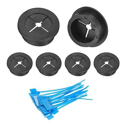 uxcell 6Pcs Cable Cord Grommet, 1-1/4"(32mm) Rubber Desk Grommets Wire Pass Through Hole Cover with Marked Cable Ties for Home Office Cable Wire Protection, Black