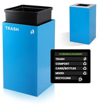 Alpine Industries 29 Gallon Commercial Indoor Recycle Bin with Lid, Blue Metal Container with Optional Lids