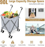GOFLAME Folding Shopping Cart on Wheels, Waterproof Grocery Cart with Removable Cover and 360° Swiveling Wheels, Collapsible Utility Cart for Groceries and Laundry, 120LBS Load Capacity, Gray