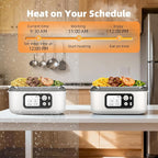Dravel Cordless Heated Lunch Box for Men, 6.3 Cup 100W Electric Lunch Box Food Warmer with 24000mAh Battery for Self Heating, Including Cutlery, Insulated Bag and Divider for Women Adults(Grey+White)