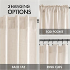 MIULEE Non-See-Through Privacy Linen Curtains 2 Panels, Light Filtering Window Curtains Farn House Textured Back Tab Semi Sheer Drapes for Bedroom Living Room, 52 x 96 Inches Long, Cream