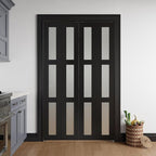Bifold Doors for 48" x 80" Opening, 3-lite Tempered Frosted Glass Closet Folding Doors with Hardware kit Included, Easy Assembly, Black