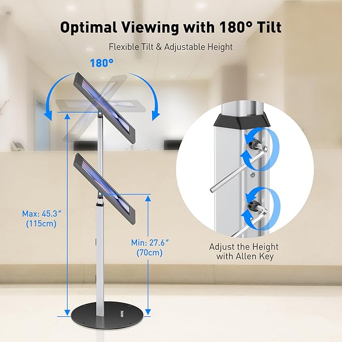 AboveTEK Tablet Floor Stand, Anti-Theft Kiosk Stand, Height Adjustable Tablet Stand Floor with Locking System, for 14.6" Samsung Galaxy Tab S8 Ultra, S9 Ultra, S10 Ultra, S11 Ultra, for Retail & POS