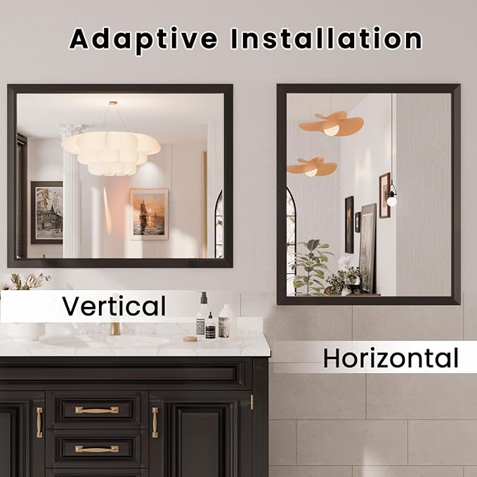 Amorho Bathroom Mirror Black, 30x36 Inch Thick Metal Framed Wall Mirrors, Suitable or Bedroom, Living Room, Entryway, Rectangle Wall-Mounted Mirrors(Horizontal/Vertical).