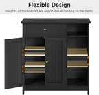 Yaheetech Bathroom Storage Cabinet, Bathroom Floor Cabinet with 2 Doors and 1 Drawer, Storage Units with 3 Open Compartments and Adjustable Shelves for Living Room, Entryway, Black