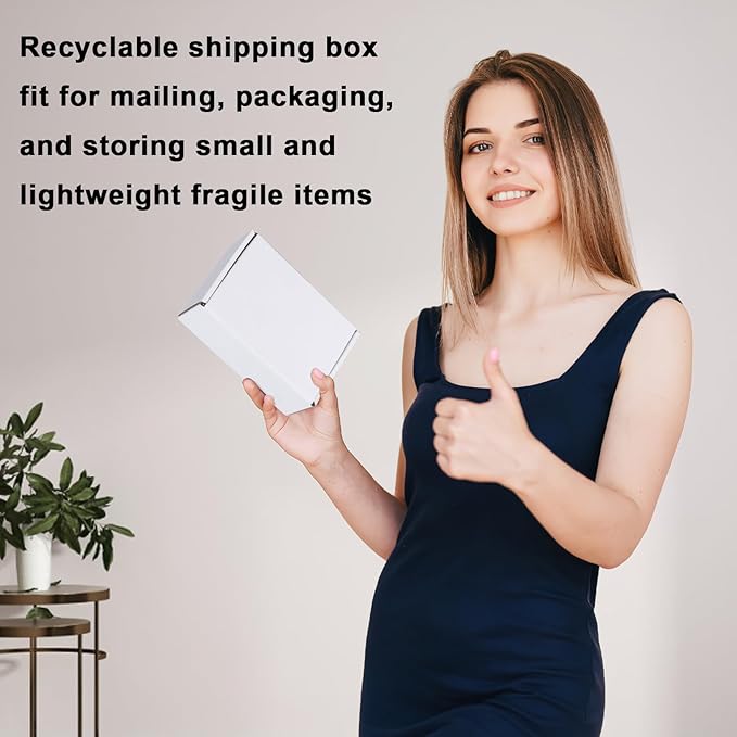 MEBRUDY 6x4x2 Inches Shipping Boxes Pack of 25, White Small Corrugated Cardboard Box for Mailing Packing Literature Mailer