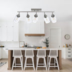 5 Light Track Lighting Kit Brushed Nickel Kitchen Track Lighting Fixtures Ceiling Mount Bathroom Vanity Wall Scones Light Fixture with Clear Glass, Rotatable Spotlight for Kitchen Shop Hallway