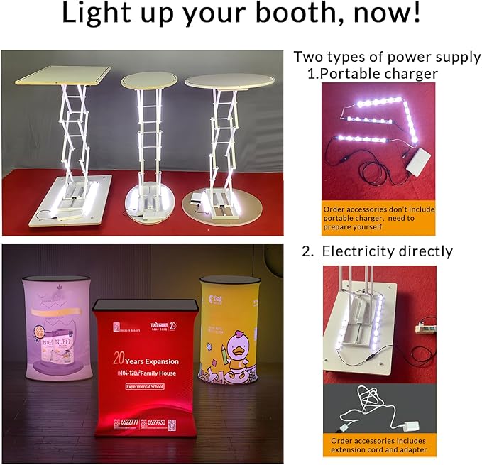 Customizable Foldable Promotion Retail Bar Table Pop Up Podium Tradeshow Podium,Hydraulic lift, Luminescent, Light box(Ellipse)
