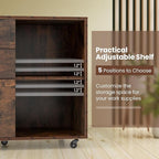 LOKO 3-Drawer File Cabinet, Mobile Printer Stand Cabinet with Adjustable Shelf, Rolling Lateral Filing Cabinet with Wheels for Letter, A4, Legal Size, for Home Office Organization (Rustic Brown)