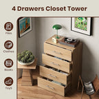 ROOMTEC 25.5" 4 Drawer Short Tower Closet Unit, Modular Closet System with Drawers and Shelf, Wardrobe Organizer for Bedroom or Walk-in Closet, Wall Mounted, Customizable Clothes Storage Unit, Wood