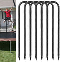 Rebar U Stakes 12 Inch - 6 Pack Black Galvanized Steel Heavy Duty Ground Anchors for Trampoline,Tent,Tarp,Soccer Goal,Garden Stake & Yard Art