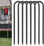 Rebar U Stakes 12 Inch - 6 Pack Black Galvanized Steel Heavy Duty Ground Anchors for Trampoline,Tent,Tarp,Soccer Goal,Garden Stake & Yard Art