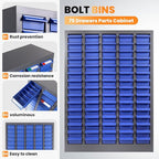 75 Drawers Alloy Steel Nut and Bolt Organizer, Parts Cabinet with Adjustable Shelves and Label Stickers, Bolt Organizer for Nuts Bolts Parts Screws Small Items