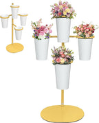 PROLEE Flower Display Stand with 4 Buckets, Flower Pot Stand, Flower Stand Metal, Florist Bouquet Shelf for Wedding, Party, Events, Oval Base, Gold