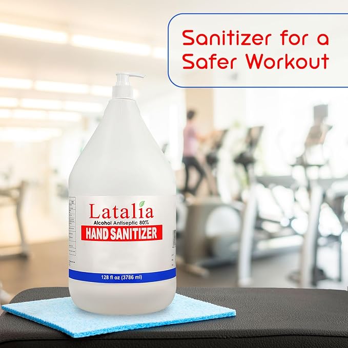 Latalia large Hand Sanitizer Pump 128 fl oz – Pack of 8 with 80% Alcohol Moisturizing Hand Sanitizer Refill Gallon for Home & Office, Unscented Clean Gel, Drying & Non-Sticky for Daily Hand Hygiene