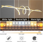 Modern Design Dimmable Desk Linear Pendant Light, with Remote Control Dimmable 3 Color Mode & Brightness Ceiling Lamp, Anti-Flicker Dining Light Fixture for Kitchen, Dining Room (Gold, 47IN)