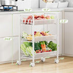 JANE EYRE 3-Tier Rolling Utility Storage Rack Cart on Wheels, Trolley Craft cart, Multi-Purpose Organizer Shelf, White