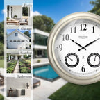 20" Evander Outdoor Atomic Clock with Thermometer & Hygrometer, 3 in 1 Weather Stations, Large Wall Clocks for Living Room Decor,Modern Farmhouse Home Decor (Morning Silver)