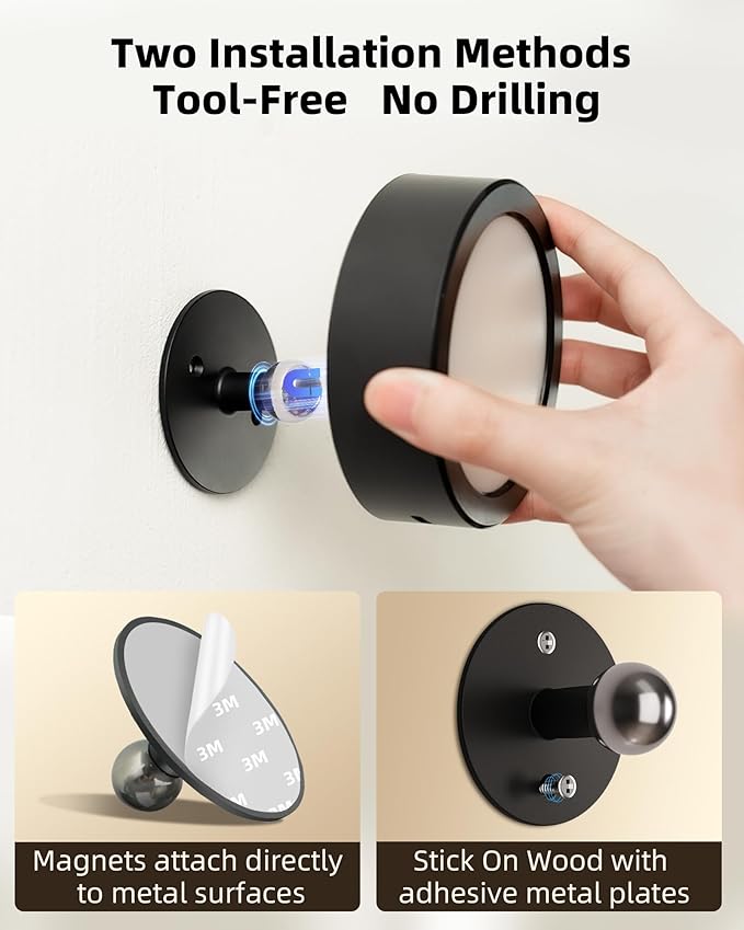 EZVALO LED Wall Mounted Lights, 5500mAh Rechargeable Wall Light Wall Sconces Lamp, 3 Color Temps & Remote and Touch Control, 360°Rotation Dimmable Cordless for Bedroom Reading Study Bedside (Black)