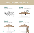 Best Choice Products 10x10ft Easy Pop Up Canopy w/Side Wall, 10 Pockets, Portable Carrying Case, 1-Button Setup, 4 Weight Bags - Tan