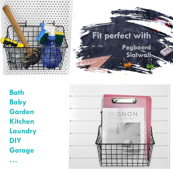 LIGHT DUST 3-Pack Pegboard Baskets with Hooks, Wall Organizer Hooks Assortment, Workbench Storage System for Hardware, Attachments, Accessories