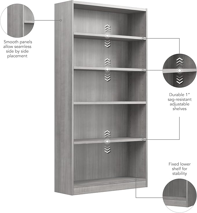 Bush Furniture Universal Tall 5 Shelf Bookcase in Platinum Gray, Vertical Storage and Display Bookshelf for Home Office or Living Room Organization