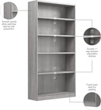 Bush Furniture Universal Tall 5 Shelf Bookcase in Platinum Gray, Vertical Storage and Display Bookshelf for Home Office or Living Room Organization