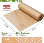 Honeycomb Packing Paper,12" W x 200' L Bubble Cushioning Wrap for Packing Moving,Products & Gifts Wrapping Paper,Recyclable and Biodegradable Shipping Packing Materials with 20 Fragile Sticker Labels