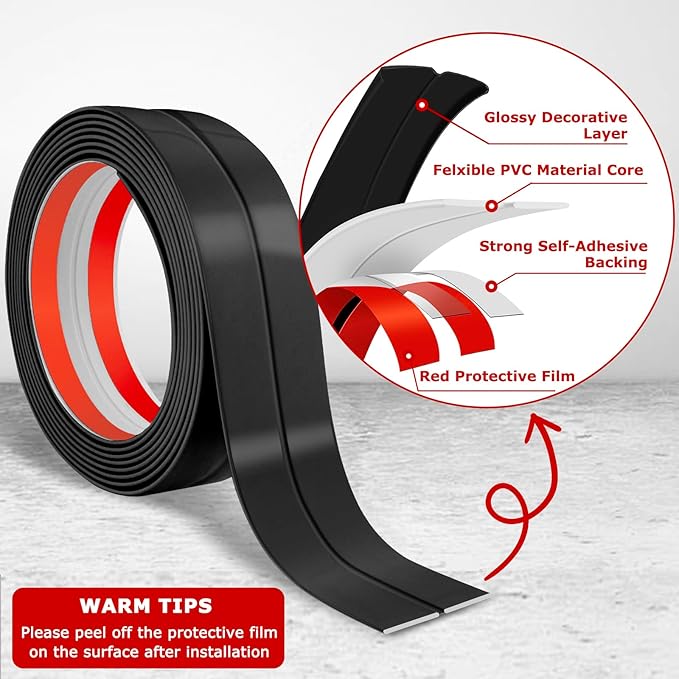 Flexible Wall Corner Protector Moulding Trim Peel and Stick Wall Corner Guards Edge Protector Self Adhesive Molding Trim Strip for Edge Ceiling (Black, 0.8 in x 20 Ft)
