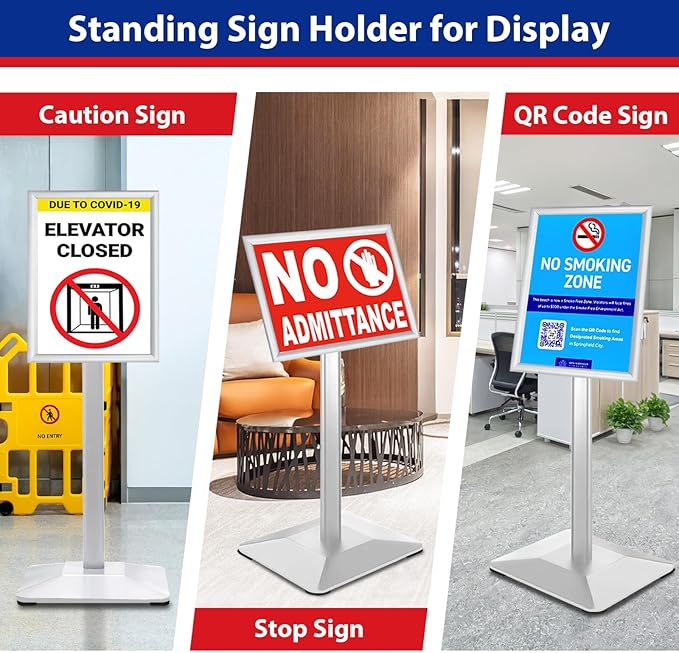 Sign Stand 11x17inch Pedestal Sign Holder Poster Stand 3Packs Adjustable Floor Standing Sign Holder with Heavy Duty Display Stand for Indoor Outdoor Business Store Sign Holders(Silver)