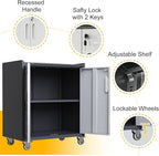Metal Storage Cabinet with Wheels, Lockable Rolling Tool Chest with Adjustable Shelf & Handle & 2-Doors, Mobile Steel Locker for Garage, Home, Office, School, Assembly Required, Black&Grey