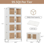 Large Clear Stackable Storage Bins with Lids, 597QT-99.5QT*6Tier Foldable Cabinet for Closet Organizers, Plastic Storage Box with Wheels White