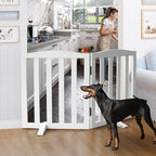 Freestanding Dog Gate Indoor, Doggie Gate Foldable Dog Gates for Doorways,Stairs or Hallways, Wooden White Pet Gate for The House, Pet Fence with Support Feet Included,24 "Height-2 Panels