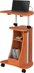 Adjustable Height Laptop Cart With Storage. Color: Woodgrain