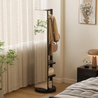 WoodsWhisper Full Length Mirror Coat Rack Solid Wood Floor Mirror 66"x12" Full Length Mirror with Stand Long Mirrors for Bedroom,Living Room