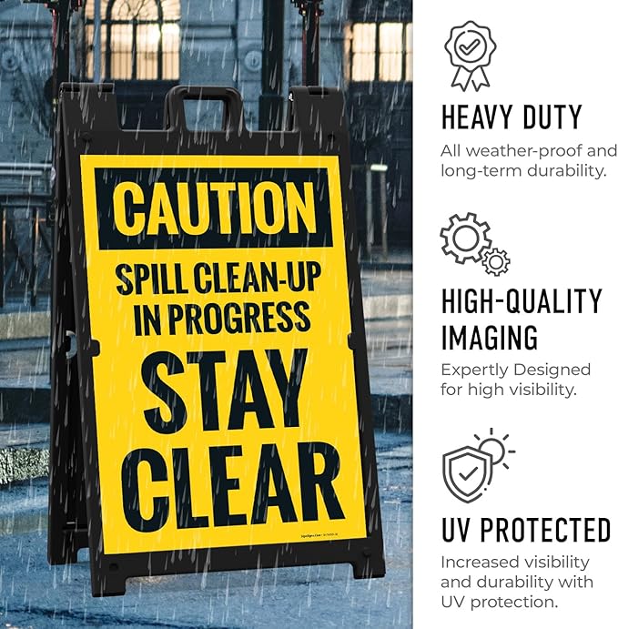 Caution Spill Cleanup in Progress Stay Clear Sidewalk Sign Kit, 24x36 Inches, with A Frame Stand, Made in USA