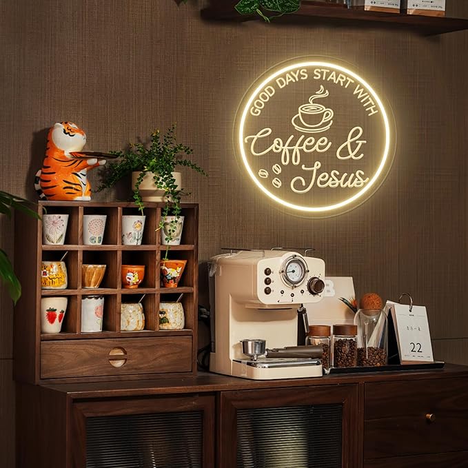 Coffee Bar Neon Sign, Warm White LED Coffee Light for Cafe Shop, Station Home Kitchen Bar Cart Event Area Party Gift for Lover Friends Family - Warm White