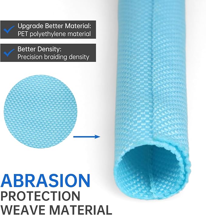 Split Braided Cable Sleeve，Flexible Wire Loom Tubing, Automotive Cord Protector Pet Proof, Cable Management for Computer TV Electric Wires Harness 16ft (Sky Blue, 10mm（3/8")