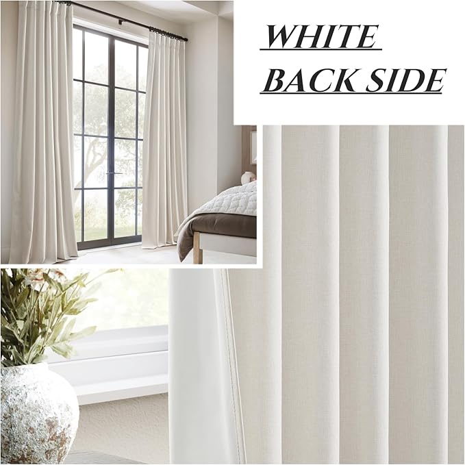 Drapes 84 Inch Length 2 Panels Set for Bedroom Aesthetic,100% Blackout Cute Curtains for Nursery Weather Curtains Thermal Insulated Energy Efficient Cotton Linen Blend Back Tab Pleated Cream Beige