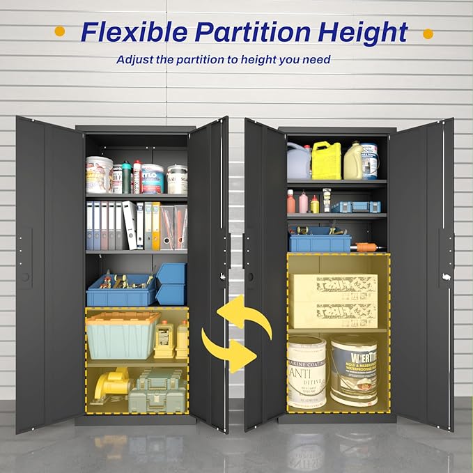 LUCYPAL Metal Storage Cabinet with Lock,70.8" H Black Garage Storage Cabinet with Doors and Shelves,Tall Locking Cabinets for Home Office,Garage,Warehouse