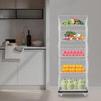 5 Tier Retail Display Rack, Rolling Storage Rack 5 Layers 18.9*17.72*55.12in Metal Display Shelf Fruit Vegetable Snack Basket Storage Supplies for Home Store Market (White, 48*45*140cm)