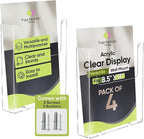 Acrylic Brochure Holder for Wall Mounting, Clear Display for 8.5" x 11" Flyers, Literature Holder for Magazines, Pamphlets, Menus, Includes Screws & Plastic Anchors – Pack of 4
