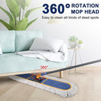 KeFanta 36" Commercial Dust Mops for Floor Cleaning,Industrial Dry Wet Mop with Heavy Duty Long Handle,2 Large Cotton Washable Mop Pads,for Hardwood,Tile,Concrete,Laminate,Garage Floors(Blue)